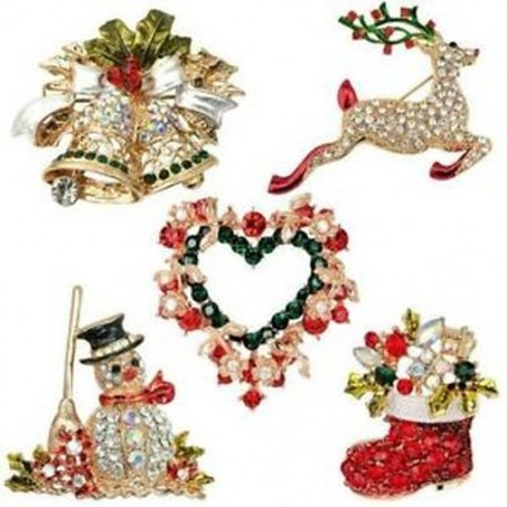 2X (1 / 5db többszínű karácsonyi bross tűs szett Hóember Jingle Bells Star T3D9
