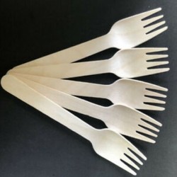 4X (100 db 16 cm-es party használatos eldobható favillás evőeszközök, fa evőeszközök villája F3B8)