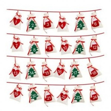 3X (pamut karácsonyi adventi naptár Garland 24db 11x16cm függő Advent Ca D6K8
