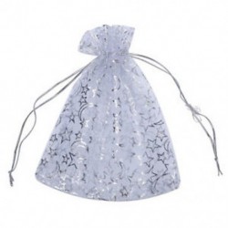 20x (20 db-os Fehér Csillag Hold Organza ajándék táskák, esküvői karácsonyi ajándék, 16 cm