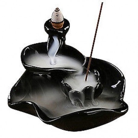 Kerámia lótuszvirág füstölő égő tartó * 5 fekete Z6G6