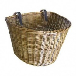 1X (retro, kézzel készített, fonott kerékpár elülső kosár J9T2 bőr hevederekkel)