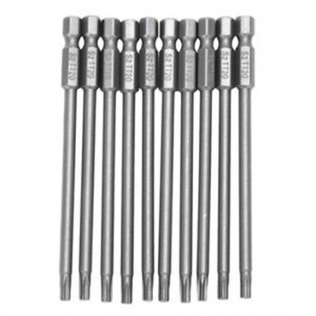 10db 100mm hosszú, 1/4 hüvelykes Hex Shank T20 Torx biztonsági csavarhúzó-bitek, S M8B2