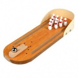 Mini asztali bowling játékkészlet fa bowlingpálya Tíz fém tűs labdaasztal E6 CQ
