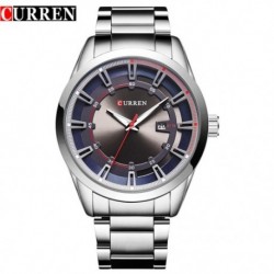 2X (CURREN Silver 8246 férfi acél karóra, vízálló kvarcóra, szabadidő Cal L3V8