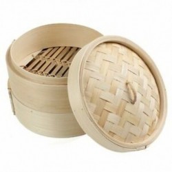 2 Tier 8 hüvelykes bambusz pároló Dim Sum kosár rizs tészta főzőkészlet fedéllel I4Q9
