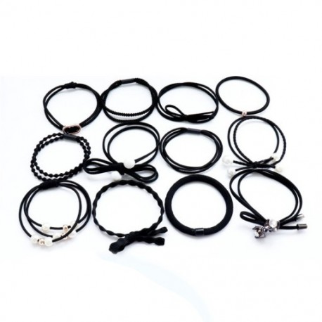 fekete - 12 db / szett Korea egyszerű fejfedők Női Lányok elasztikus gumi hajkötések hozzáférés Y3E2