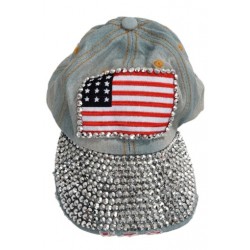1X (világoskék vintage amerikai zászló mintás, strasszos farmer baseball sapka S7D7