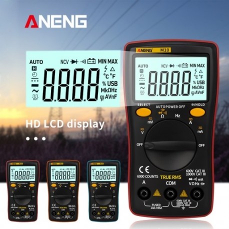 1x ANENG M10 LCD digitális multiméter 6000 szám háttérvilágítás AC / DC ohmmérő teszterrel