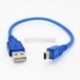 30 cm-es, kék, rövid, USB 2.0 A-es, mini-5-pólusú, B-adattöltő kábel kábel adapter