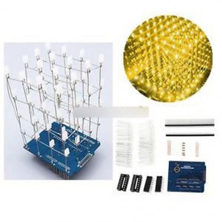 Sárga 4X4X4 könnyű kocka készlet Arduino uno pajzs LED precíz DIY készlet Új