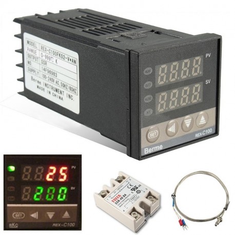 Digitális 110-240V 220V AC PID REX-C100 Hőmérséklet-szabályozó max.40A SSR K hőelem érzékelővel