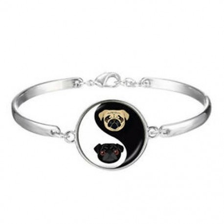 Yin Yang mopsz Bulldog Cabochon üveg báj karkötők Divatékszerek * 868