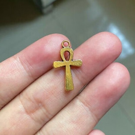 10 db 22x13mm Ankh Cross Charms, antik arany hang, kétoldalas, újszerű