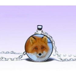 Vintage róka Cabochon tibeti ezüst üveg lánc medál nyaklánc * xz31