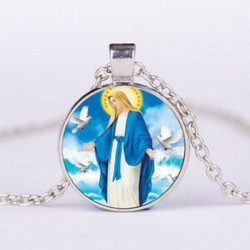 F79 ezüst Virgin Mary - Keresztény Jézus Krisztus Szűz Mária álló üveg fotó medál nyaklánc