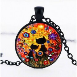 Vintage aranyos macska fotó cabochon üveg ezüst lánc medál nyaklánc új