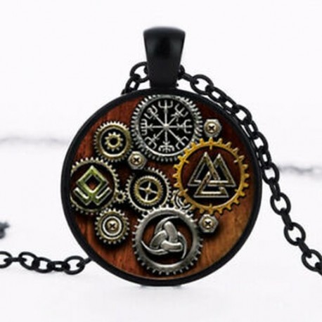 Vintage Viking Vegvisir Steampunk Cabochon üveg fekete lánc medál nyaklánc