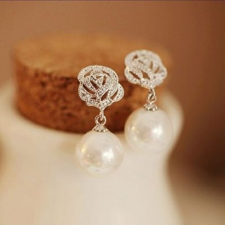 36-Rose Flower Pearl Ear Stud - Elegáns fehér gyöngy kerek karika fülbevalók női kis nagy gyöngy fülbevalók ékszerek