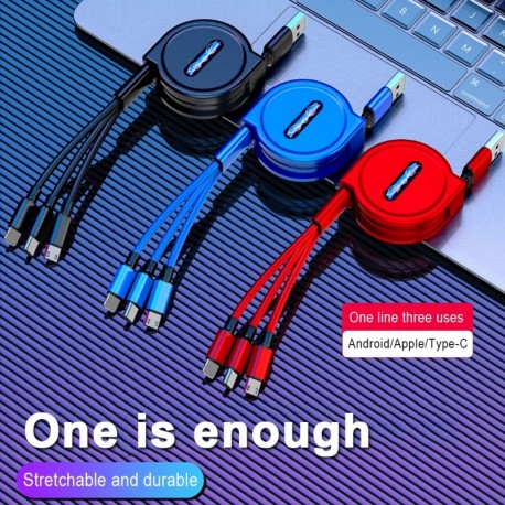 3 az 1ben USB töltőkábel iPhone és Micro USB és C típusú kábelhez Behúzható hordozható töltőkábel 2.5A