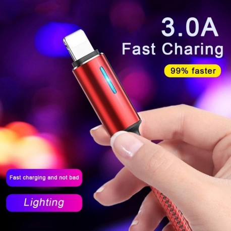 3A világító USB kábel nylon gyors töltőkábel USB adatkábel iPhone X XR 11 11Pro USB töltőkábelhez