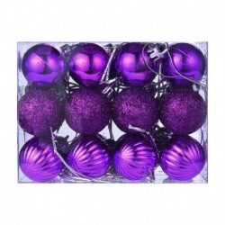 lila - 24X Glitter Xmas Tree Hanger Baubles díszgömbök karácsonyi dekoráció törésálló