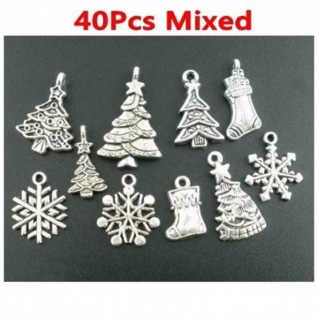 40db - Nagykereskedelmi 50db ömlesztett sok ezüst karácsonyi motívum varázsa medálok ajándék