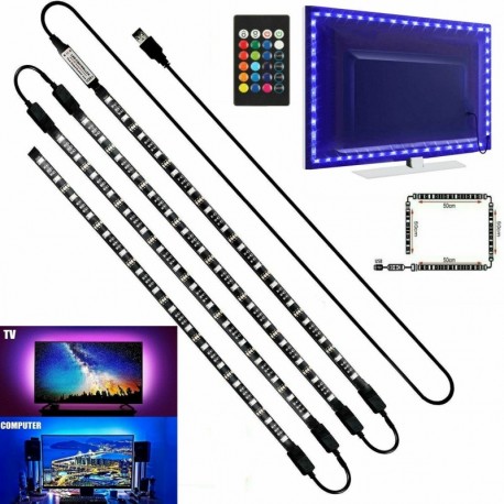 Nincs szín - 4 x 50 cm-es TV LED háttérvilágítás USB 5050 RGB LED szalagfény távkészlet 5V 30Leds / M