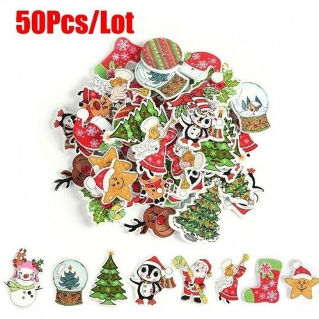 Nincs szín - 50db 2 lyuk Scrapbooking Mikulás szarvas fa karácsonyi gombok varrása jc