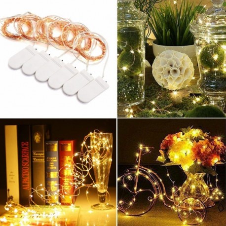 Meleg fehér - 6Pack 2M 20 LED-es akkumulátor mikro rizshuzal réz tündérlámpák party dekoráció