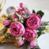 Rózsavörös - Házikert mesterséges selyem bazsarózsa virágok csokor hamis levél esküvői party dekoráció