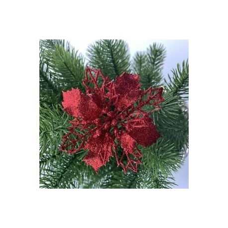 Piros - 10x karácsonyi Mikulásvirág csillogó virágfa függő karácsonyi party dekorációs ajándék