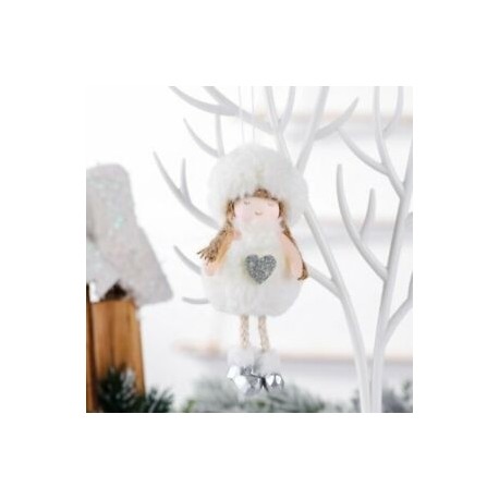 8 Fehér szív angyal - Karácsonyi angyal plüss babafa függő medál karácsony party dísz dekoráció