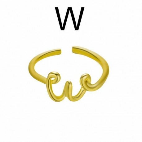 W betű - Arany AZ 26 betű Kezdő név gyűrűk Ujjával állítható nyitott party ékszer karácsony