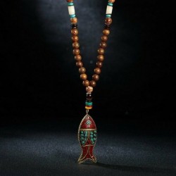 Nepáli hal - Retro Nepál buddhista Mala gyöngy medál nyaklánc hosszú pulóver lánc női karácsony