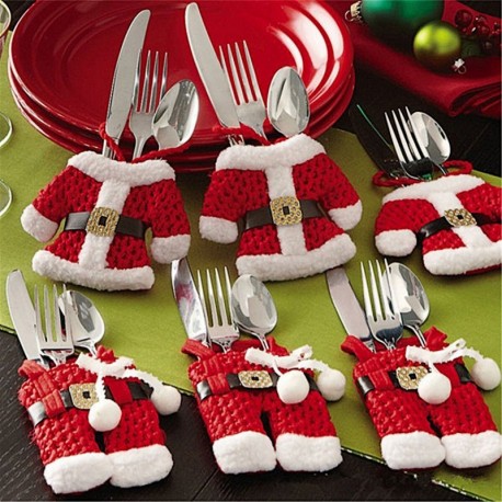 Nincs szín - 3X SANTA CLAUS Xmas evőeszköz étkészlet kanalas zsebkészlet dekor öltöny tartó táskák