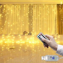 Meleg fehér - 300 LED-es 3 m-es tündérfüggöny-világítás beltéri szabadtéri esküvői karácsonyi buli szia