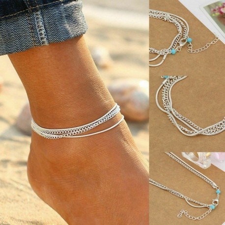 * 5 Ezüst türkiz varázsa Ankl ... - Nő divat boka Boho gyöngyök bokalánc karkötő láblánc strand ékszerek