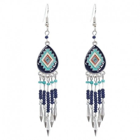 * 14 - Vintage Boho etnikai bojt fülbevalók türkiz gyöngyökkel horog női füllengő ajándék