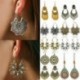 * 34 - Vintage Boho etnikai bojt fülbevalók türkiz gyöngyökkel horog női füllengő ajándék