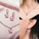 Lila fülbevaló - Női pillangó akril fülbevalók nyaklánc készlet csepp dangle fül karika ékszer ajándékok