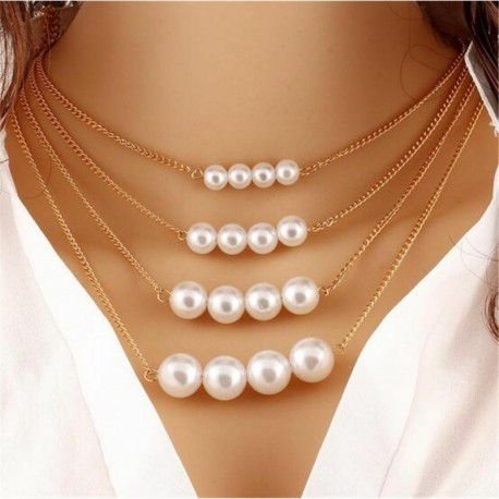 * 12 Négy rétegű gyöngy - Többrétegű divat Női Boho ötvözet kulcscsont choker nyaklánc báj lánc ékszerek