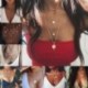 * 5 Arany kristály gyöngy nyaklánc - Női Boho többrétegű choker hosszú lánc állítás nyaklánc medál ékszer
