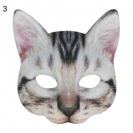 3 - UK_ Életszerű macska fél arcvédő takaró Halloween Cosplay Party Prop segédprogram