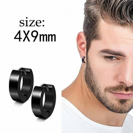 4x9mm-es - Fekete színű vastag karika alakú fülbevaló - KPOP - 47