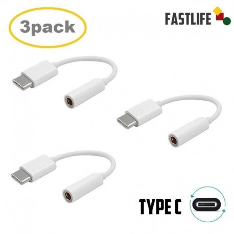 Nincs szín - 3Pack C típusú - 3,5 mm-es jack sztereó Aux fejhallgató fülhallgató audio adapter kábel