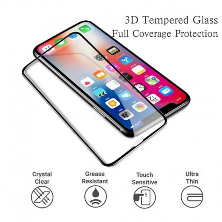 IPhone X 5.8 &quot -hoz - IPhone Xs Max XR fekete 3D ívelt teljes képernyős védő edzett üveghez