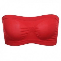 Piros - Női Basic Stretch pánt nélküli varrat nélküli cső melltartó felső Bandeau fehérnemű ingyenes méretben