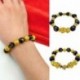 * 3 - Feng Shui fekete bevonatú Obsidian Alloy Wealth karkötő Unisex karszalag arany ajándék