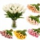 narancssárga - 10db mesterséges hamis virágcsokor tulipán házi menyasszonyi esküvői selyem dekoráció